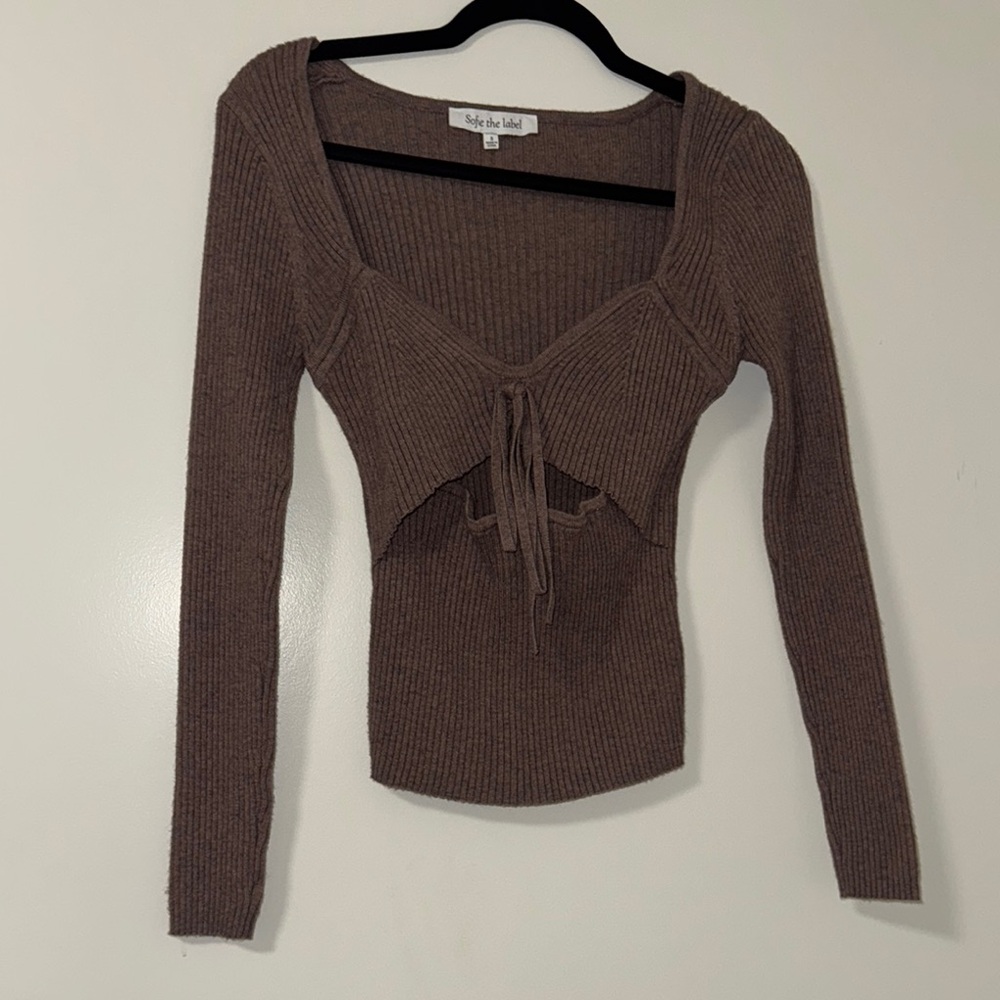 Brown cutout sweater tie front size small